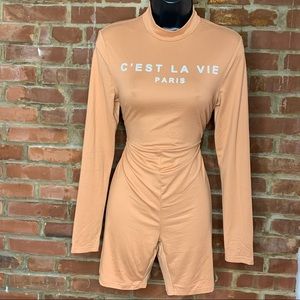 SHEIN tan long sleeve romper
